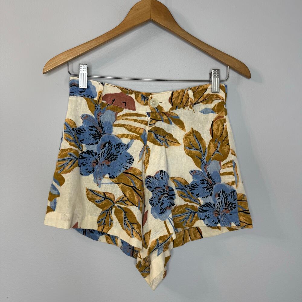Zulu & Zephyr Floral Cotton Linen Shorts Beach Vacation Coastal Sz XS